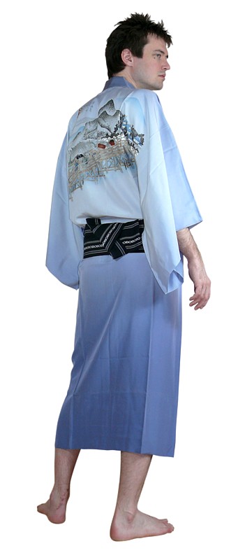 японское мужское шелковое кимоно и пояс оби