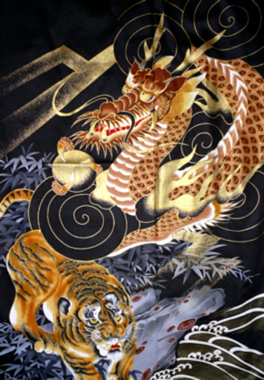 Дракон и Тигр - рисунок ткани японского кимоно