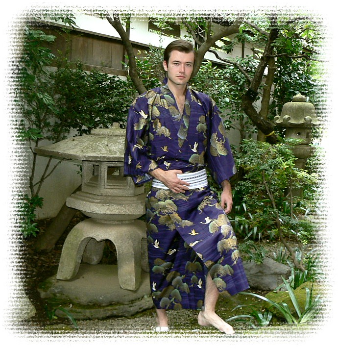 японское мужское кимоно из хлопка ОДАВАРА, темн-синее