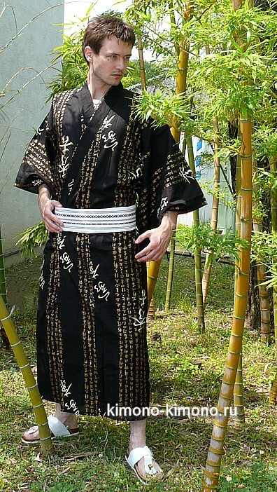 японское мужское кимоно СЭНГОКУ, черное, хлопок 100%