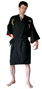 мужской халат-кимоно с вышивкой и  на подкладке, Япония