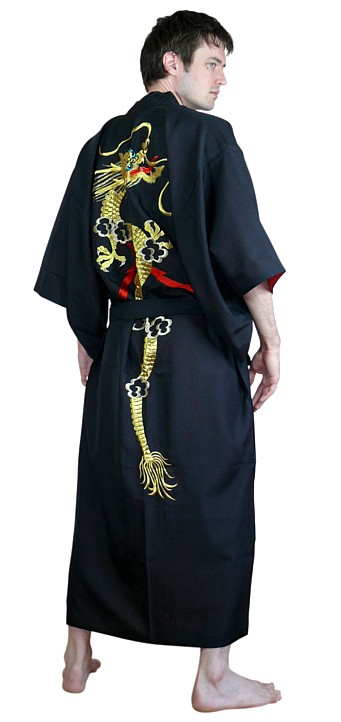 японский мужской халат-кимоно с вышивкой и подкладкой - эксклюзивная одежда для дома