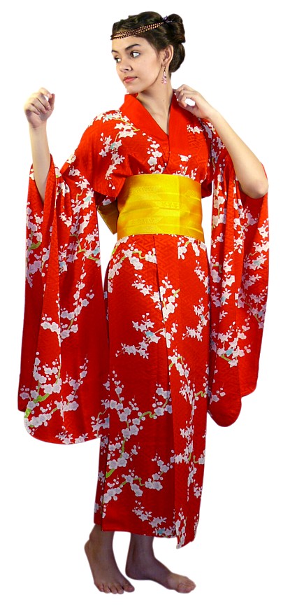 кимоно для дома  японское старинное кимоно из алого шелка