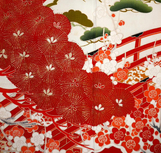 авторская роспись на шелковом антикварном японском кимоно