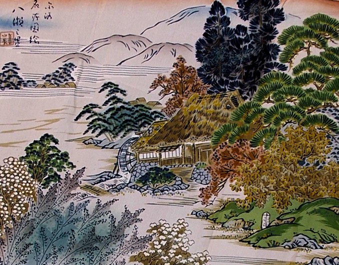 японский рисунок на мужском шелковом кимоно, деталь