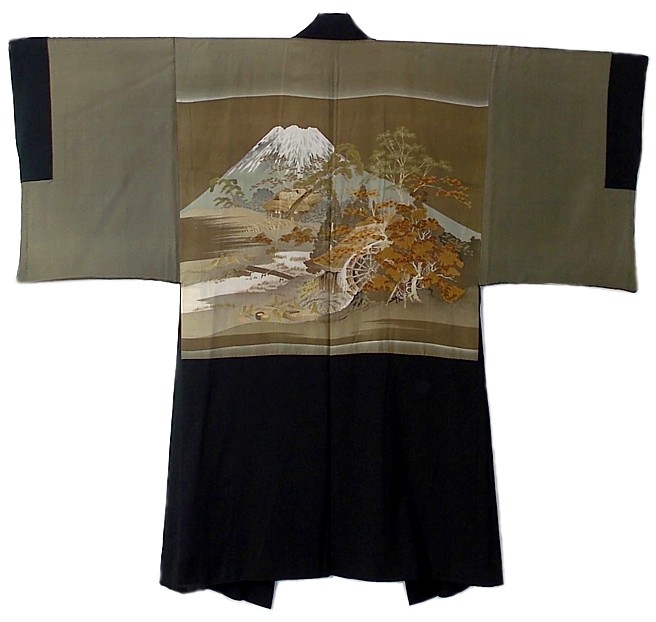 антикварное японское традиционное мужское хаори из шелка