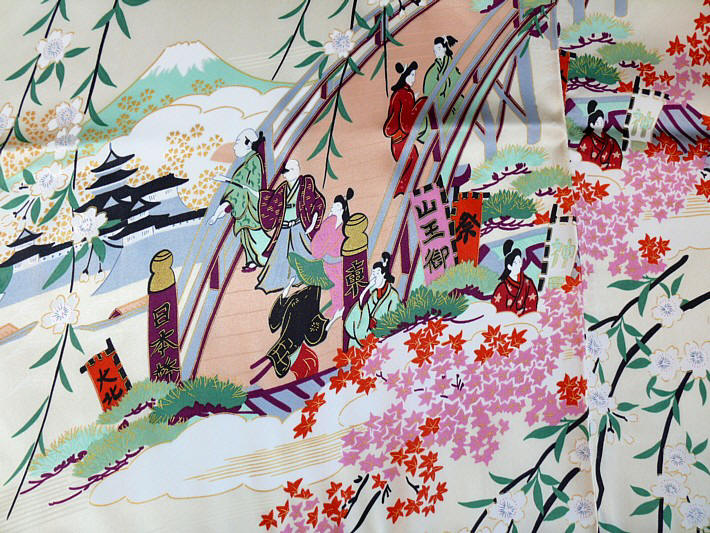 рисунок ткани японского шелкового кимоно