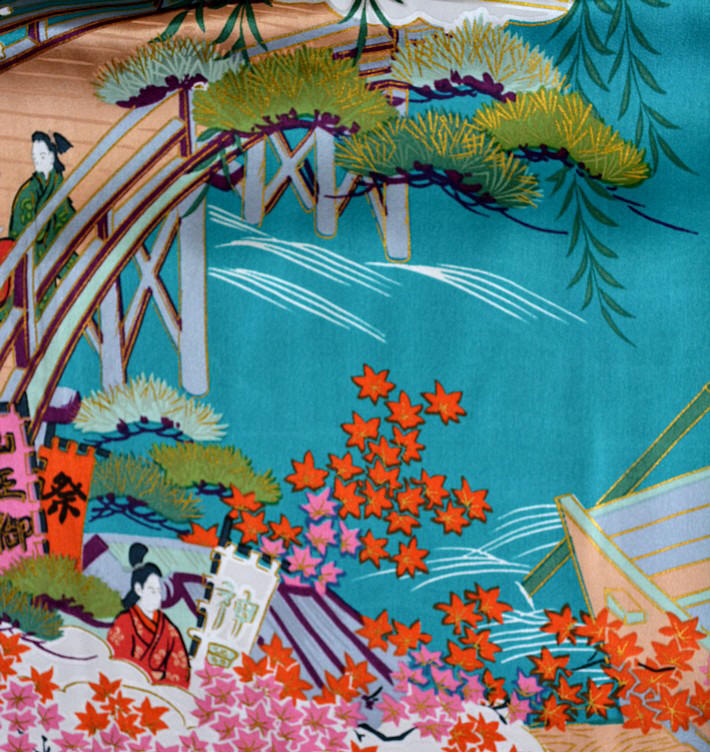 рисунок ткани японского шелкового кимоно